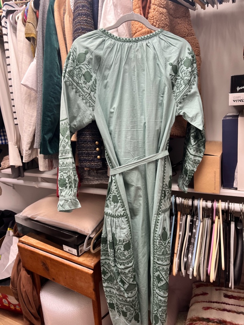 Julia Amory Dunmore Light Green Floral embroidered Women's Dress - Picture 4 of 7